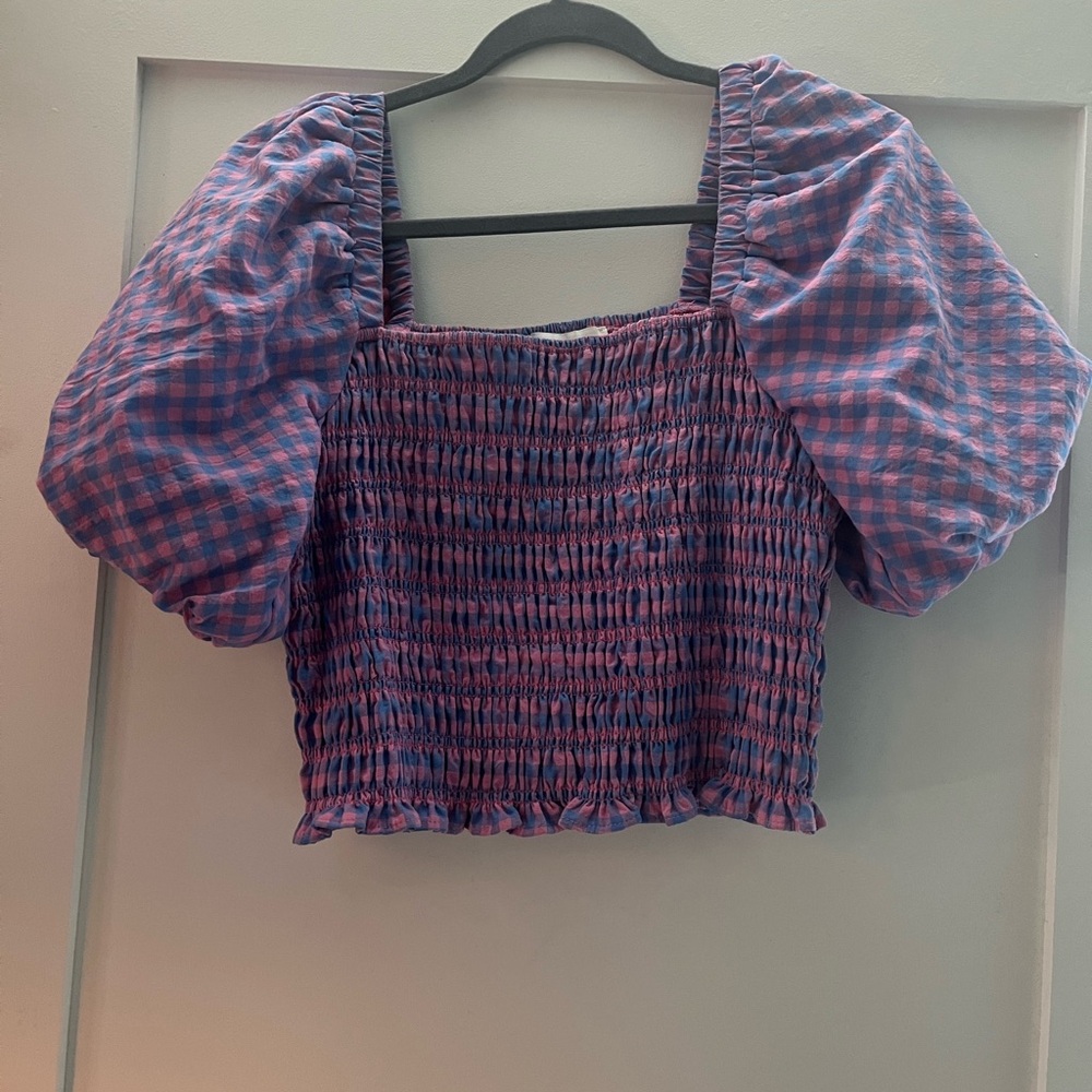 Endless Rose gingham puff sleeve smocked top - Picture 3 of 6